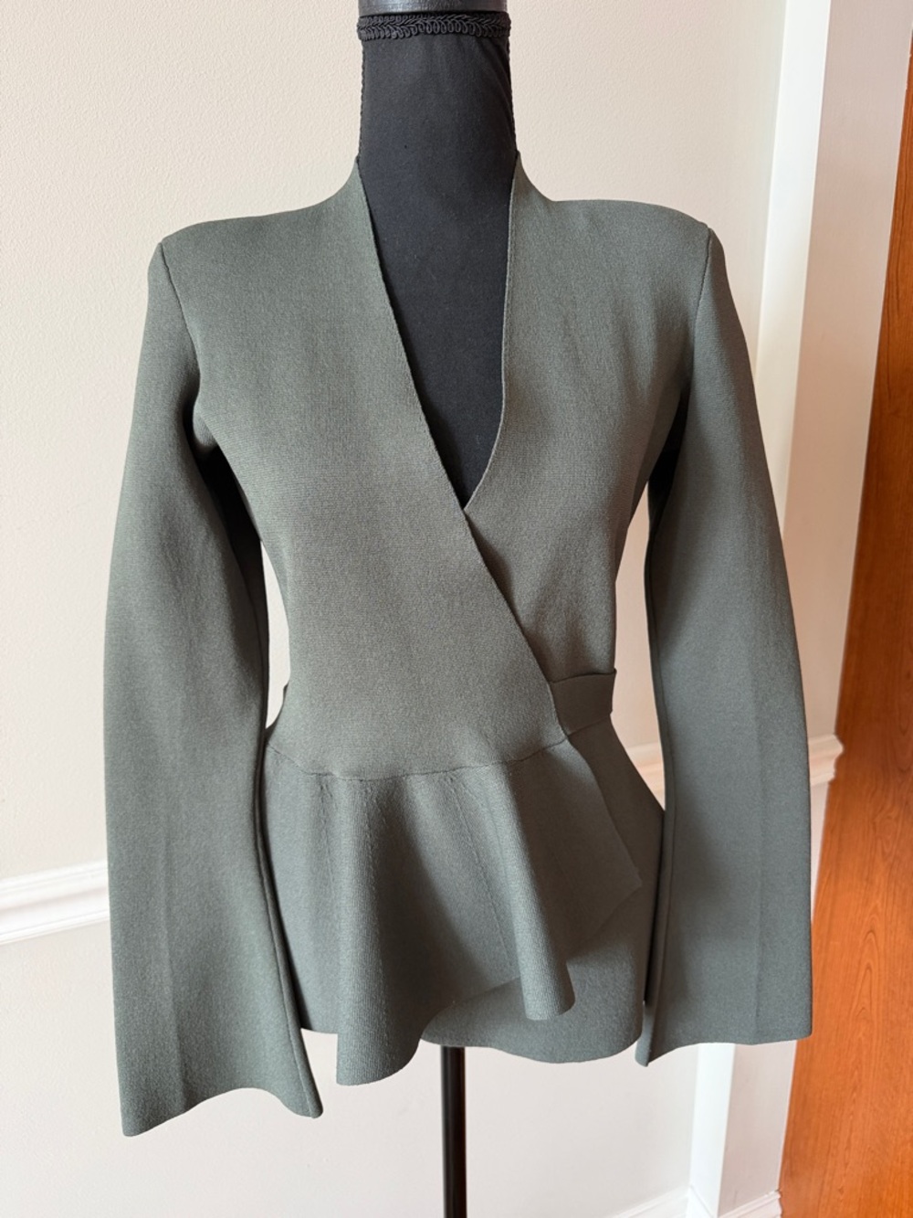 SCANLAN THEODORE Women's Olive Green Peplum Wrap Jacket green olive